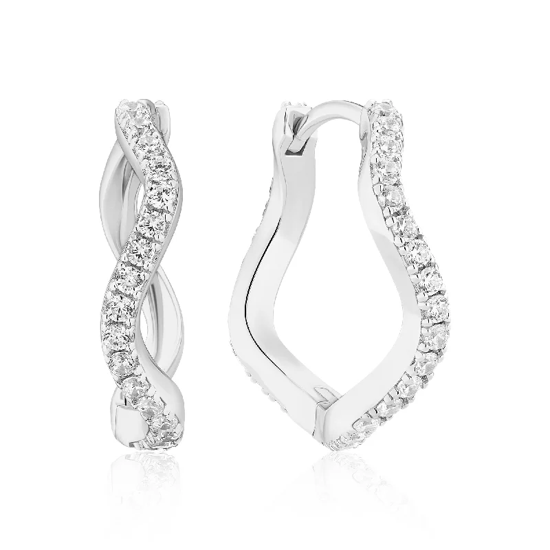 Hoop earrings with textured gold for a refined and sophisticated aesthetic-Ellera Waves Grande Silver Earrings w. Zirconia