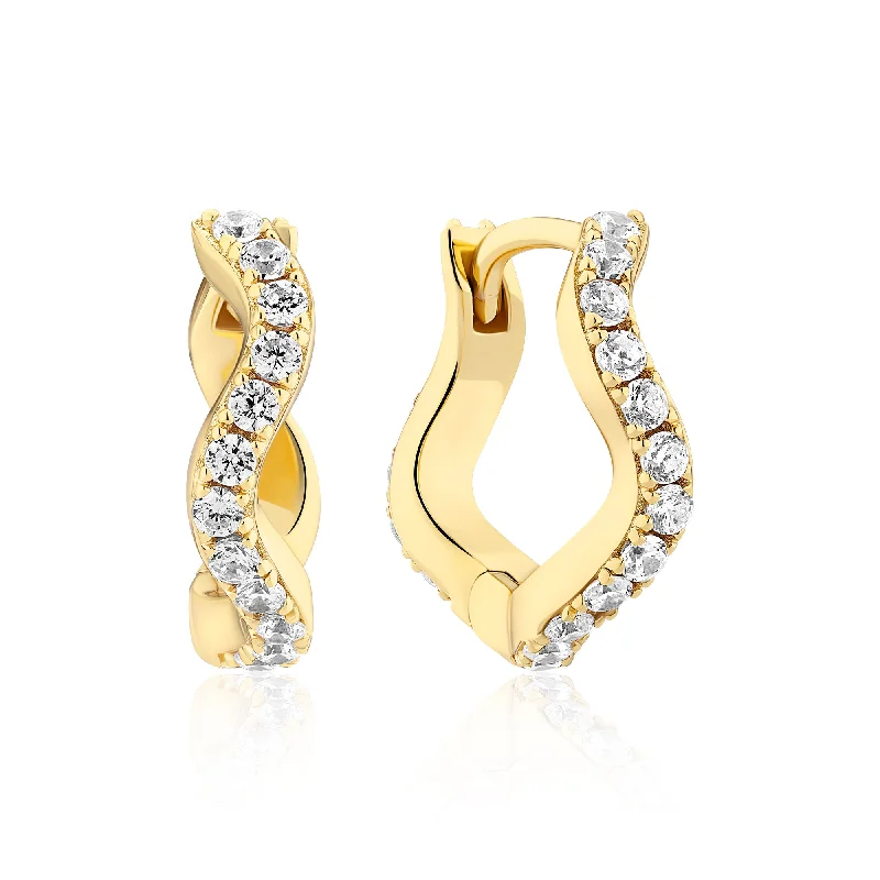 Hoop earrings with snake print designs for an edgy, wild appearance-Ellera Waves Medio Gold Plated Earrings w. Zirconia