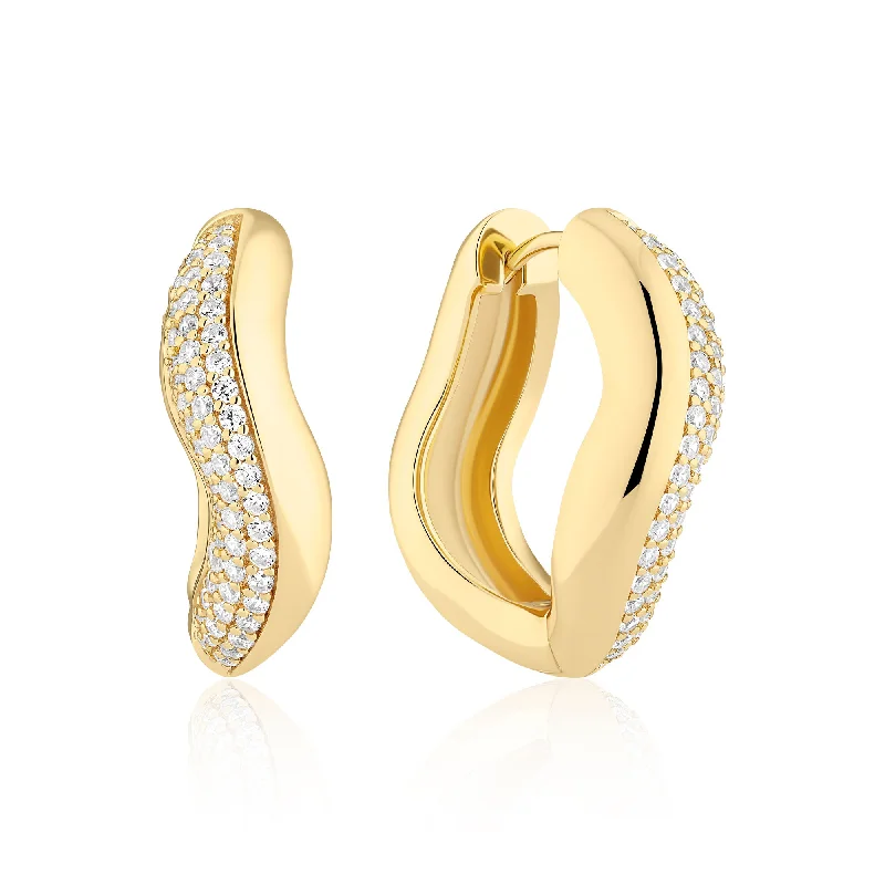 Hoop earrings with dangling charms for a playful and fun look-Glorenza Grande Gold Plated Earrings w. Zirconia