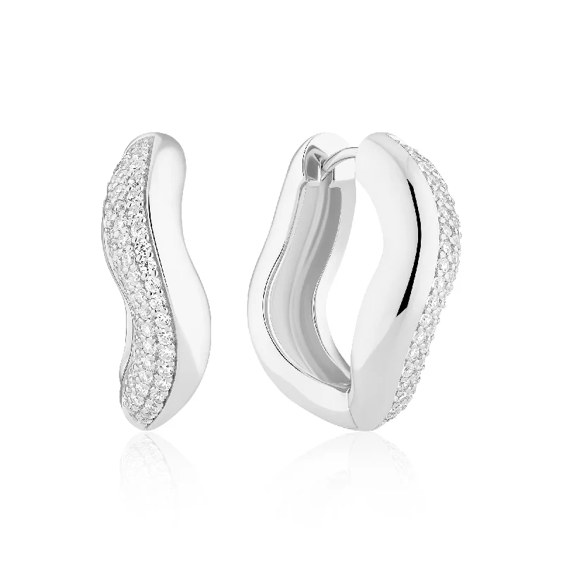 Hoop earrings with oversized designs for a bold, fashion-forward statement-Glorenza Grande Silver Earrings w. Zirconia