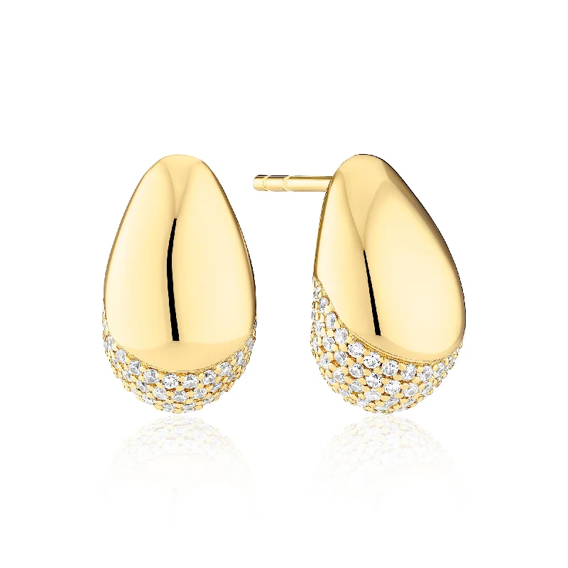 Hoop earrings with a matte finish for a sleek and sophisticated appearance-Goccia Gold Plated Earrings w. Zirconia