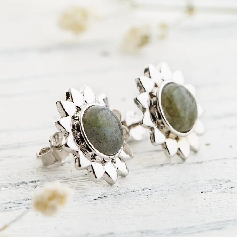 Hoop earrings with faceted crystals for added sparkle and shine-Silver Labradorite Earrings