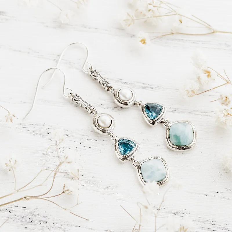 Hoop earrings with a matte finish for a sleek and sophisticated appearance-Silver Larimar Earrings