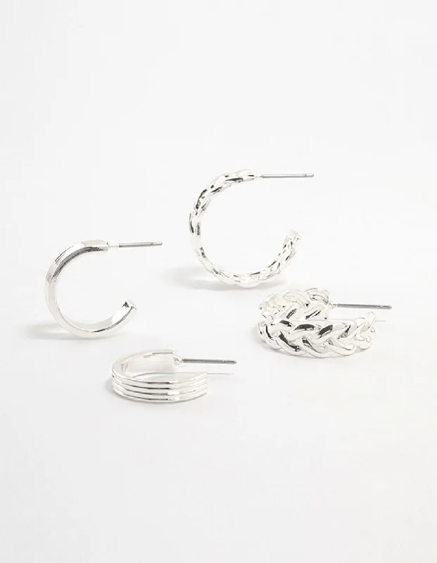 Best hoop earrings with cubic zirconia for a budget-friendly, dazzling look-Silver Plaited & Ridge Hoop Earrings 2-Pack