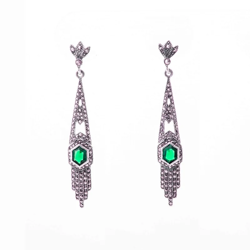 Hoop earrings with cut-out designs for a creative and lightweight effect-Art Deco Emerald Green hexagon earrings