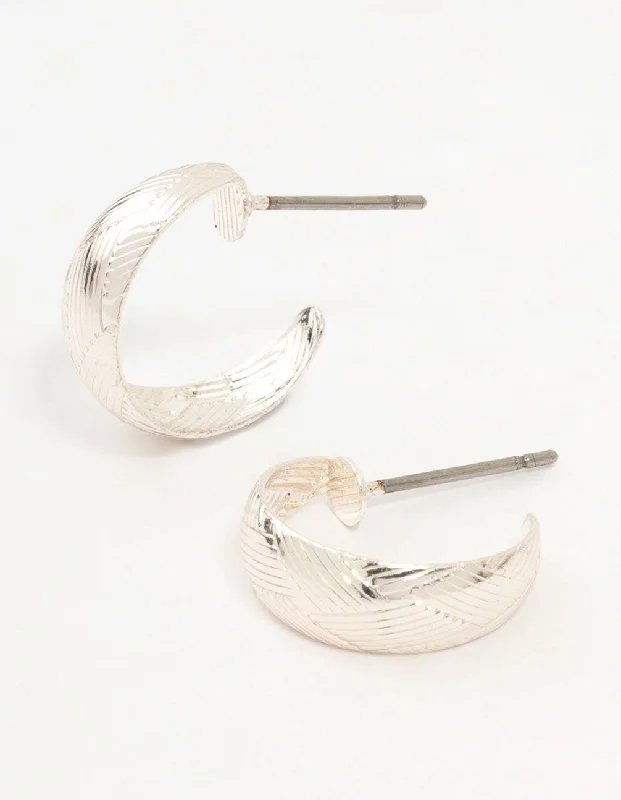 Best hoop earrings with Swarovski crystals for added sparkle and luxury-Silver Woven Textured Huggie Earrings