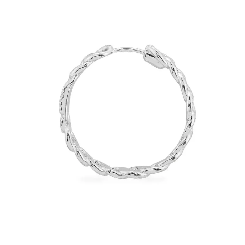 Hoop earrings with twisted metal designs for a dynamic and modern style-Single Chain Hoop Earring - White Silver