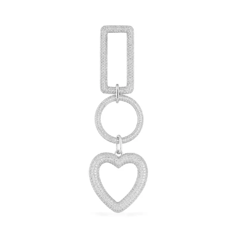 Stylish hoop earrings with diamond accents for an elegant and sparkling effect-Single Rectangle Circle and Heart Drop Earring - White Silver