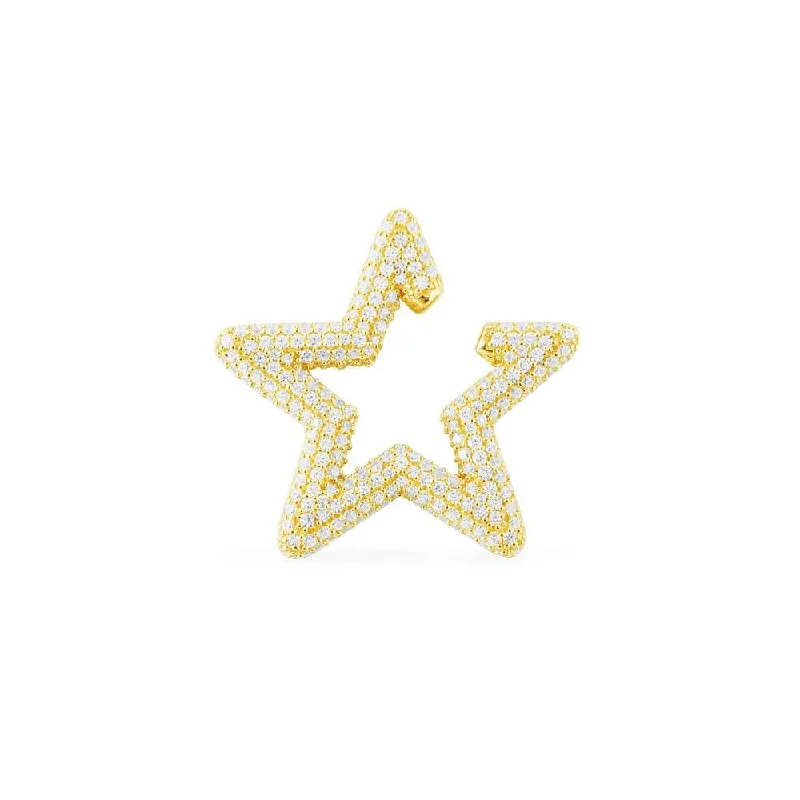 Best hoop earrings with snake-inspired designs for an edgy and fierce vibe-Single White Star Ear Cuff - Yellow Silver