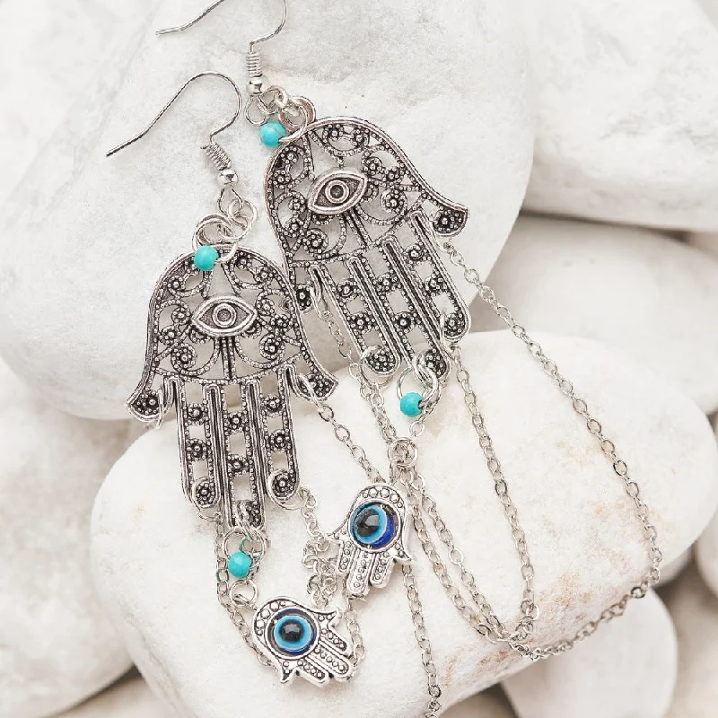 Best hoop earrings with crescent-shaped designs for a bold, moon-inspired style-Spiritual Hamsa Evil Eye Earrings