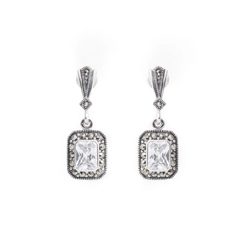 Best hoop earrings with oval shapes for a unique and elongated design-Square Clear Cubic Crystal Earrings