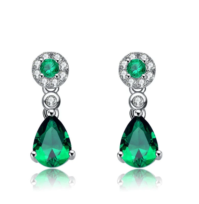 Hoop earrings with stacked layers for a bold and textured design-Sterling Silver Green Cubic Zirconia Dress Earrings