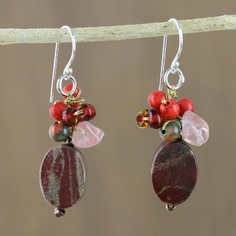 Hoop earrings with a chunky design for a bold and trendy statement-Summer Symphony Jasper Beaded Dangle Earrings from Thailand