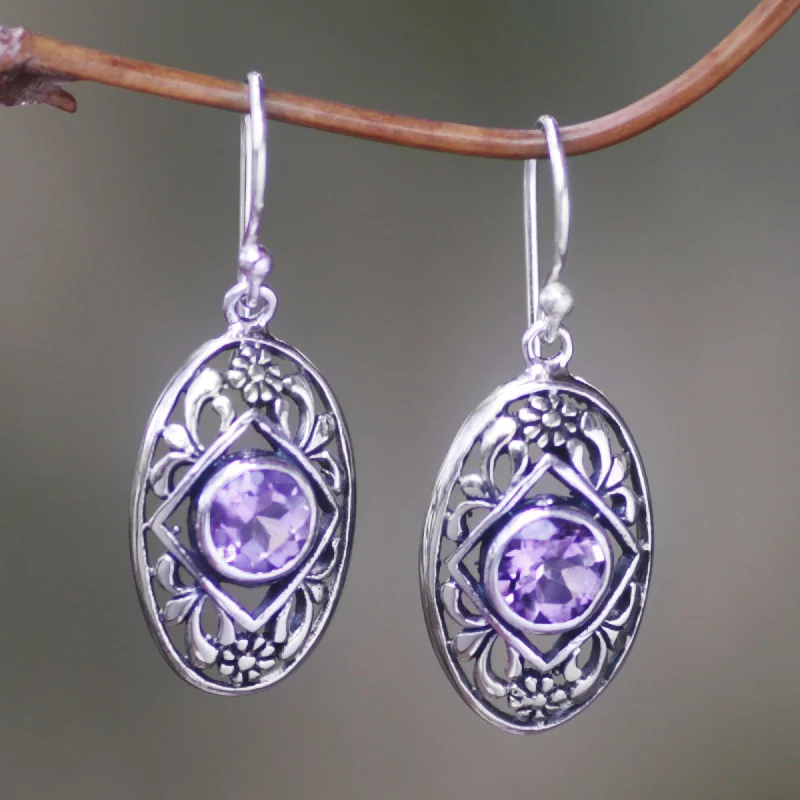 Best hoop earrings with Swarovski crystals for added sparkle and luxury-Sunset Eye Flower Amethyst Sterling Silver Dangle Earrings Indonesia