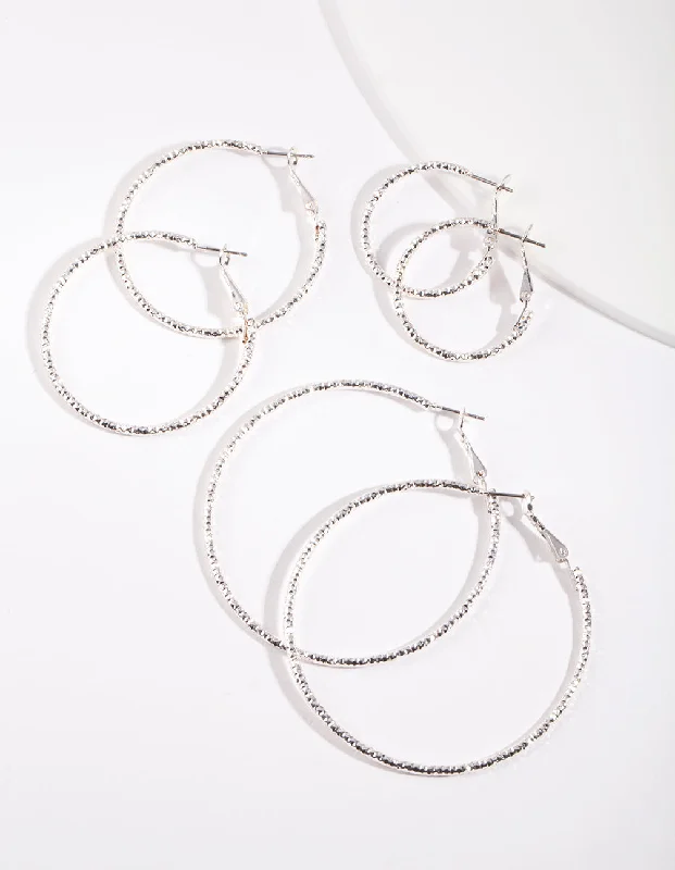 Hoop earrings with infinity loop designs for a continuous and eternal shape-Silver Textured Hoop Earring Pack