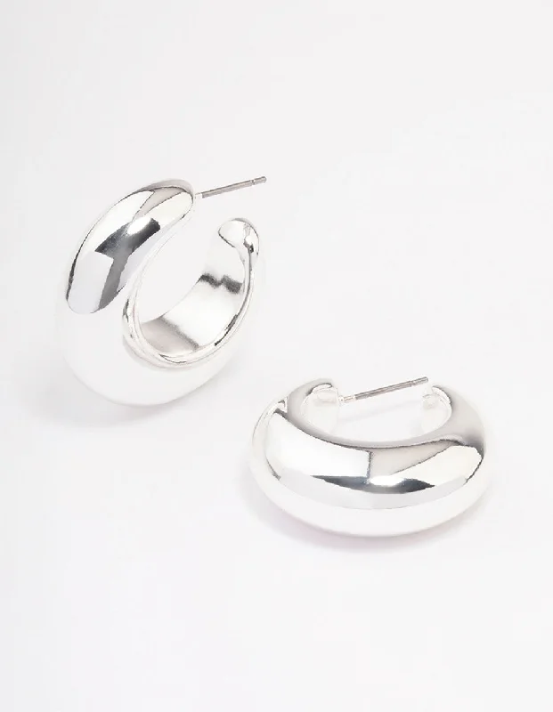 Best hoop earrings with matte finish for a sophisticated, understated design-Silver Medium C-Shape Hoop Earrings