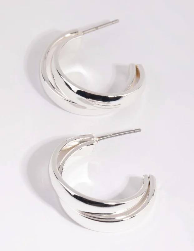 Best hoop earrings with matte finish for a sophisticated, understated design-Silver Smooth Double Hoop Earrings