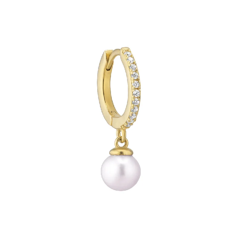 Hoop earrings with heart-shaped frames for a romantic and feminine look-Damona 18K Gold Plated Huggie w. Pearl & Zirconia