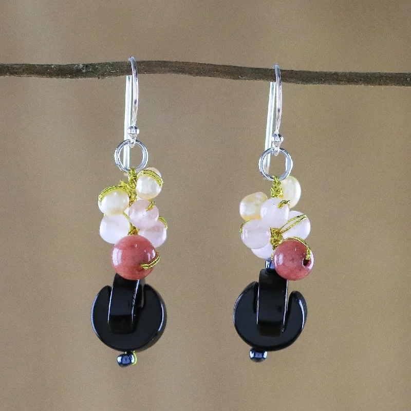 Hoop earrings with polished silver finish for a shiny, modern appeal-Tidal Wave in Pink Onyx Multi-Gemstone Dangle Earrings from Thailand