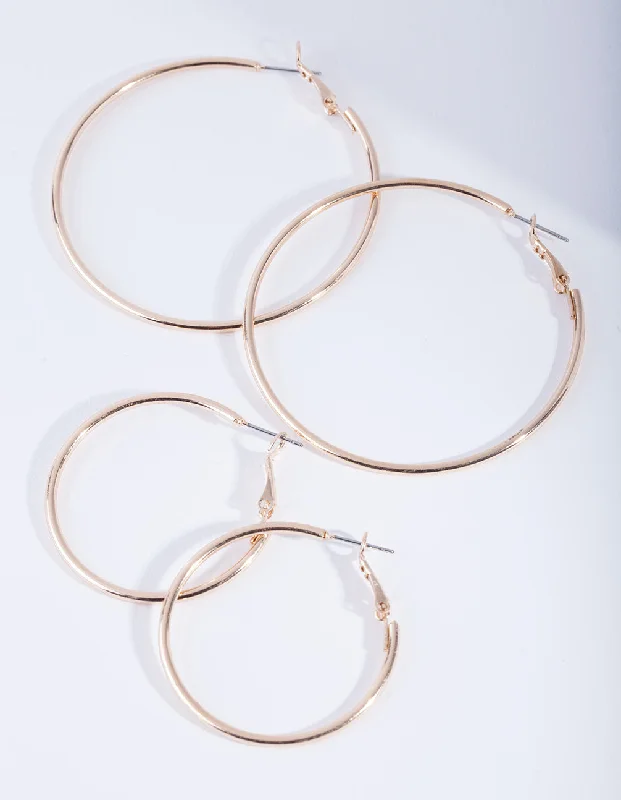 Best hoop earrings with asymmetrical designs for a fashion-forward, avant-garde look-Gold Double Size Hoop Earring Pack