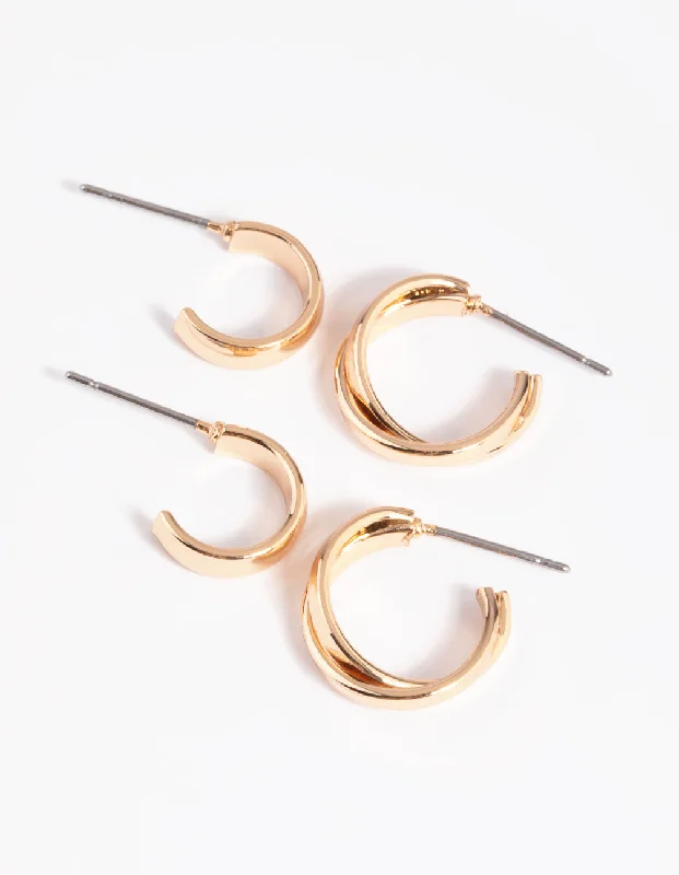 Best hoop earrings with geometric triangle shapes for a modern, chic design-Mixed Metal Cross Over Hoop Earring Pack