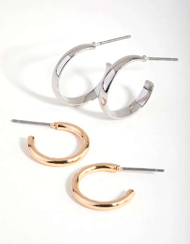 Hoop earrings with rhinestone-studded rims for a glamorous touch-Mixed Metal Classic Sleeper Pack Earring