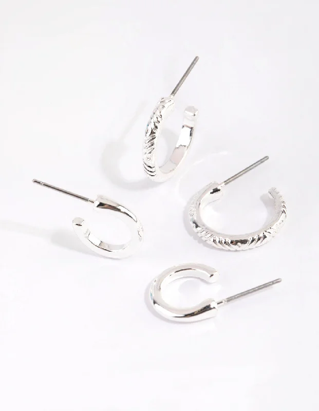 Best hoop earrings with cubic zirconia for a budget-friendly, dazzling look-Silver Line Marked Hoop Earring Set