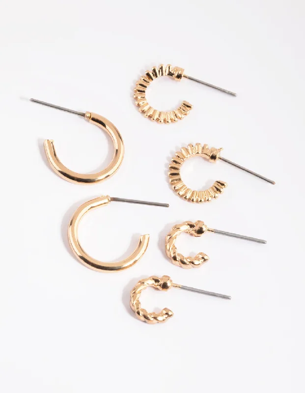 Best hoop earrings with geometric hexagon shapes for a modern, angular look-Gold Mixed Text Huggie Hoop Earring Pack