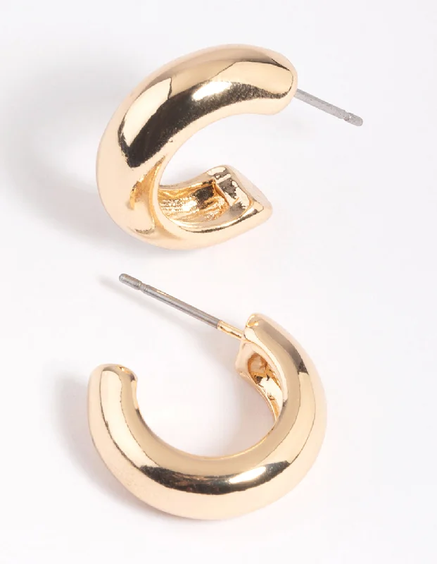 Hoop earrings with tortoiseshell designs for a chic and classic style-Gold Chubby Huggie Hoop Earrings