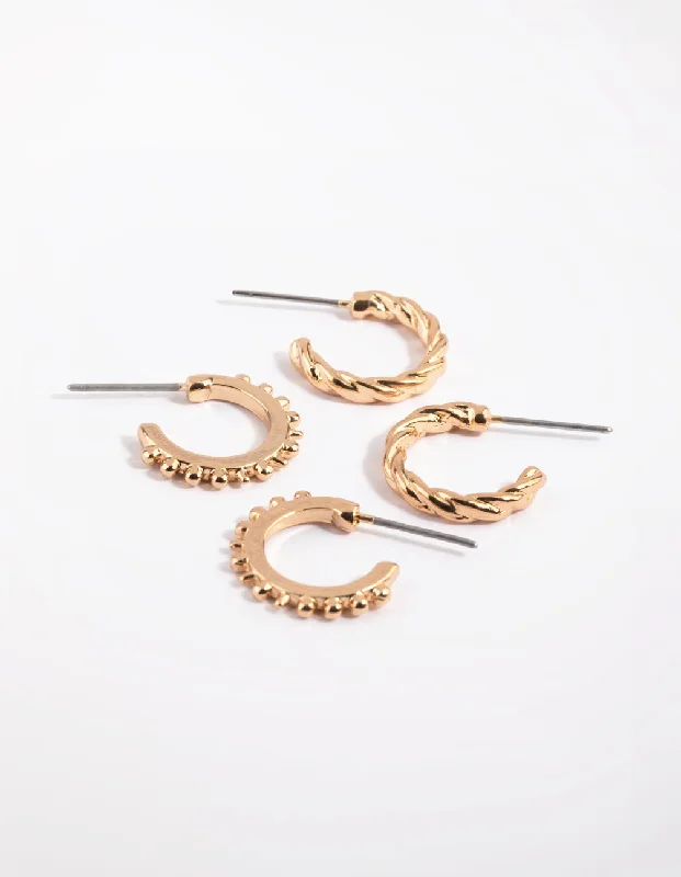 Best hoop earrings with Swarovski crystals for added sparkle and luxury-Gold Textured Huggie Hoop Earring Pack