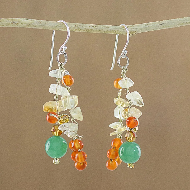 Best hoop earrings with geometric hexagon shapes for a modern, angular look-Vivacious Color Multi-Gemstone Cluster Sterling Silver Dangle Earrings