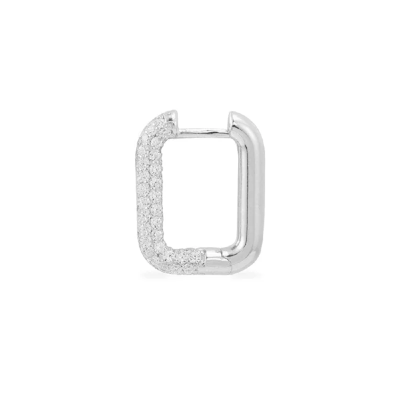 Best hoop earrings with sparkling cubic zirconia for a brilliant, budget-friendly effect-Single Mini Rectangle Earring - Silver