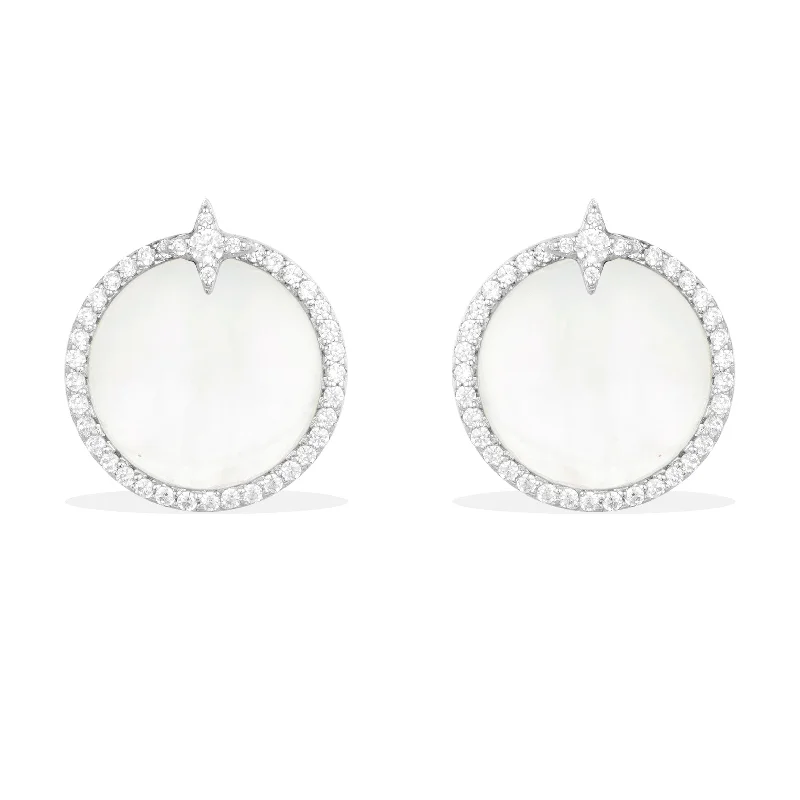 Hoop earrings with rhinestone embellishments for a glamorous and sparkling look-White Nacre Round Earrings - White Silver