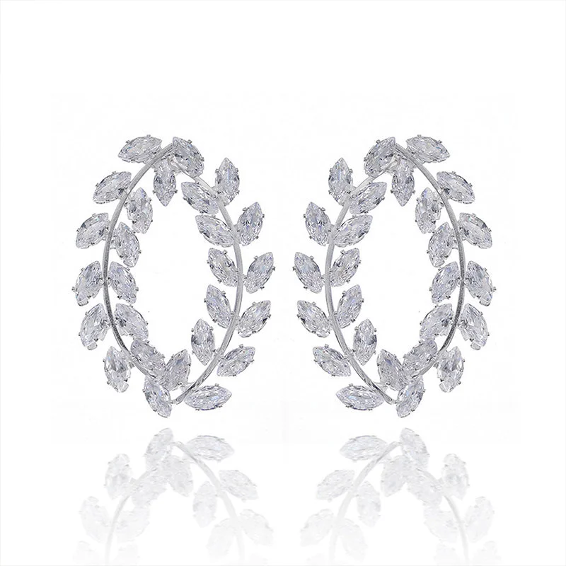 Drop Earrings with Leaf Motifs -Wholesale Earrings Rhinestone High End Design Jewelry Olive Branch Earrings OLY-ES-HX006