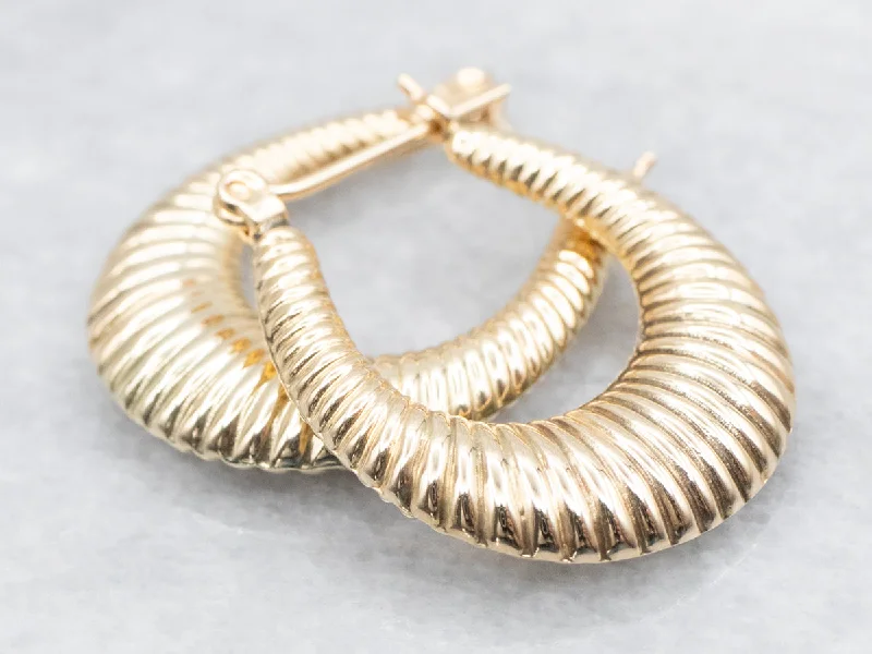 Studded Drop Earrings with Gemstones -Vintage Ribbed Yellow Gold Hoop Earrings