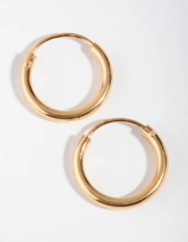 Hoop earrings with stacked layers for a bold and textured design-Gold Plated Sterling Silver 15x2MM Hoop Earrings