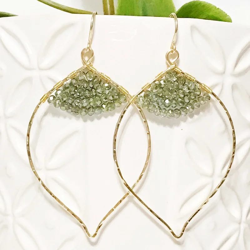 Hippie Drop Earrings with Beads -Earrings Malie- olive green quartz (E326)