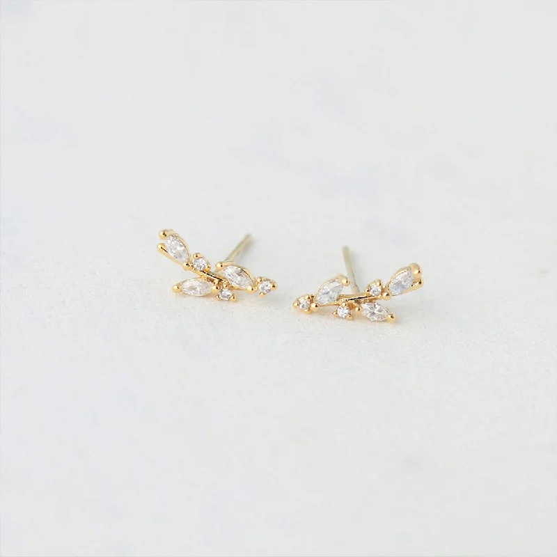 Floral Drop Earrings with Petals -Gold Plated Olive Climber Earrings