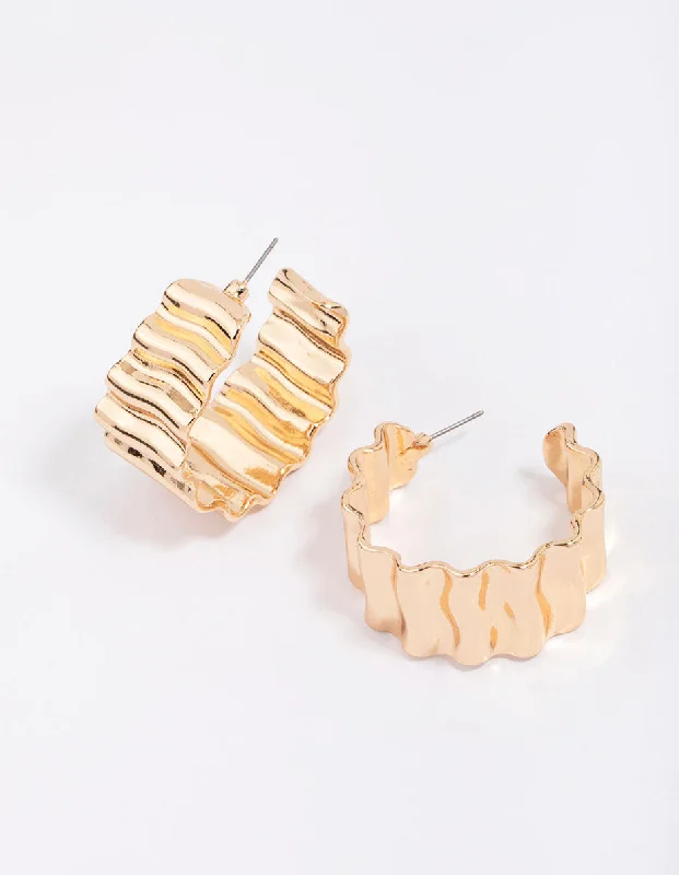 Hypoallergenic Drop Earrings for Sensitive -Gold Ribbed Chunky Hoop Earrings