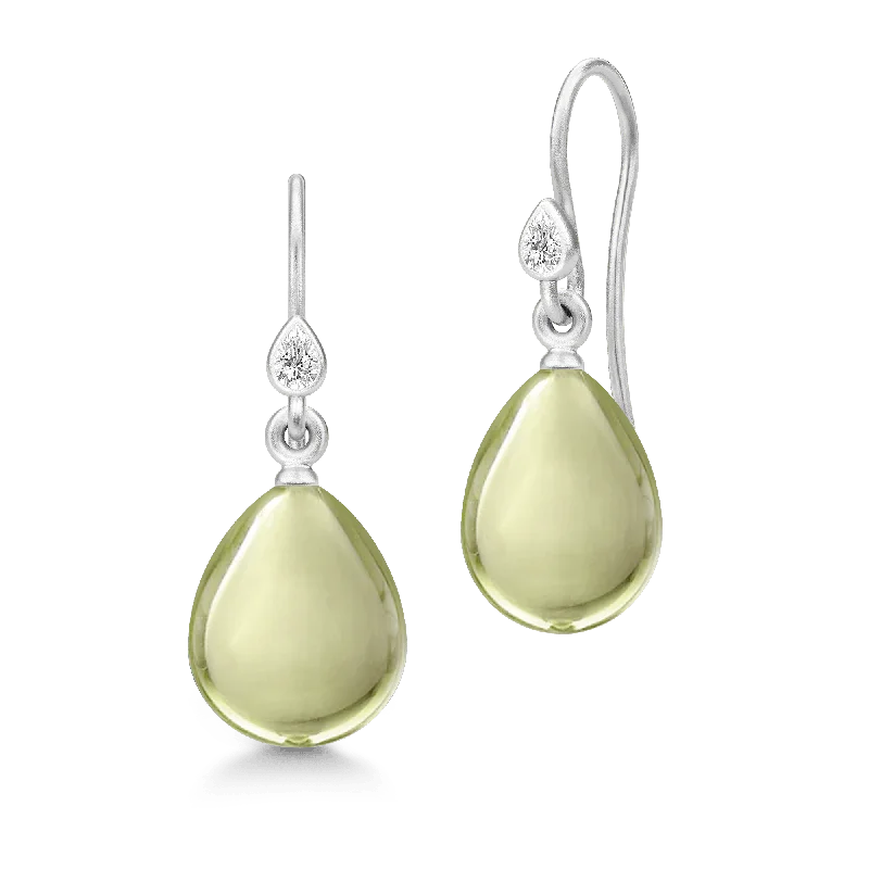 Indian Drop Earrings with Intricacy -Prima Ballerina Olive Silver Earrings