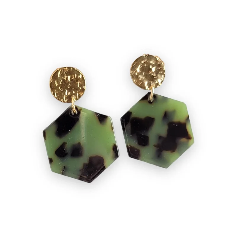 Triangular Drop Earrings for Edge -Spiffy & Splendid Roxy Earrings in Olive Tortoise