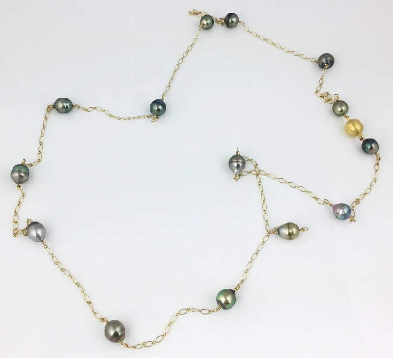 Best necklaces and pendants with black diamonds for an edgy, bold statement-Tahitian Pearl Station Necklace