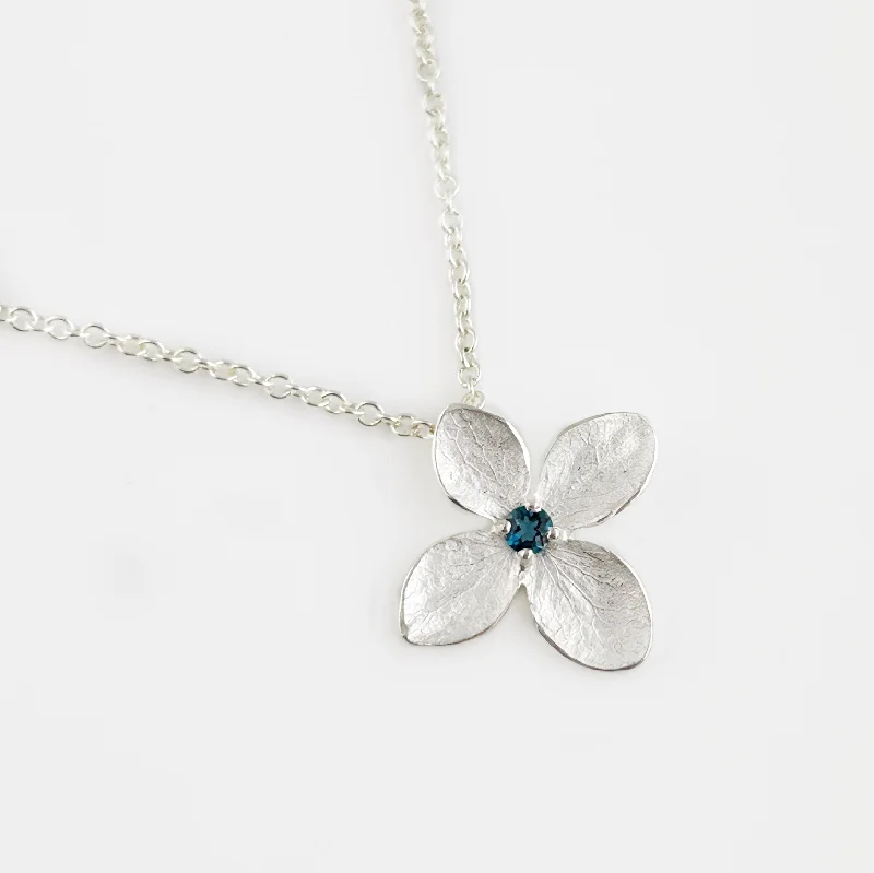 Best necklaces and pendants with intricate beadwork for a bohemian-inspired look-4-Petal Hydrangea Blossom Pendant Necklace with Blue Topaz