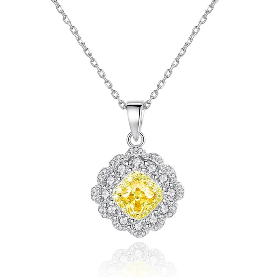 Stunning necklaces and pendants with birthstone pendants for a personal touch-925 Sterling Silver Yellow Crystal Charm Necklace Classic Yellow Gemstone Flower Pendant