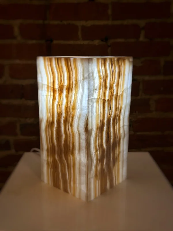 Best necklaces and pendants with opal and gold for a vibrant, luxurious contrast-Small Amber Zebra Calcite Rectangle Lamp