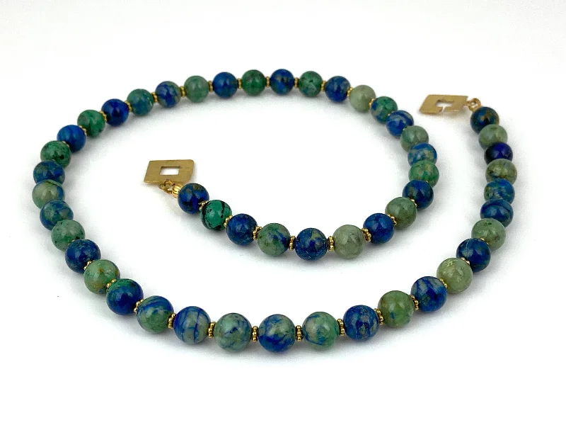 Trendy necklaces and pendants with geometric shapes for a modern aesthetic-Azurite Bead Necklace