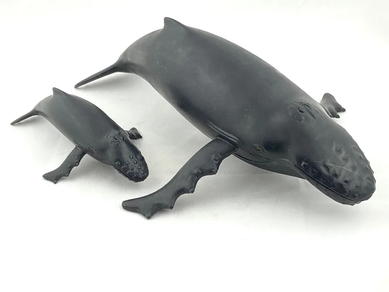 Necklaces and pendants with enamel accents for a colorful, eye-catching appearance-Basalt Humpback Whale Carvings Pair