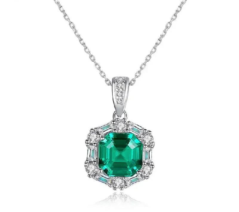 Stunning necklaces and pendants with aquamarine stones for a serene effect-Big Emerald Gemstone Pendant Necklace for Women Classic Square Shape Pendants