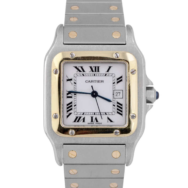 Trendy necklaces and pendants with geometric shapes for a modern aesthetic-Cartier Santos Galbee 29mm 18K Yellow Gold Steel Automatic White Roman AC23.80