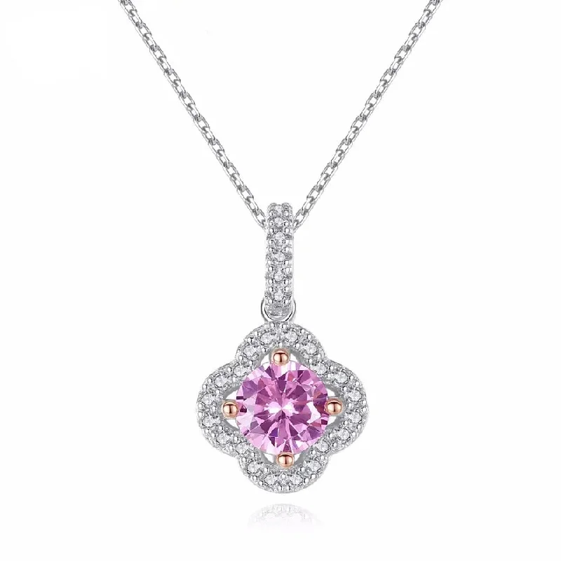 Best necklaces and pendants with heart-shaped designs for a romantic look-Charming Flower Shaped Silver 925 Pendant Necklace With Cute Pink CZ Crystal Stone for Women Valentine's Day Gift